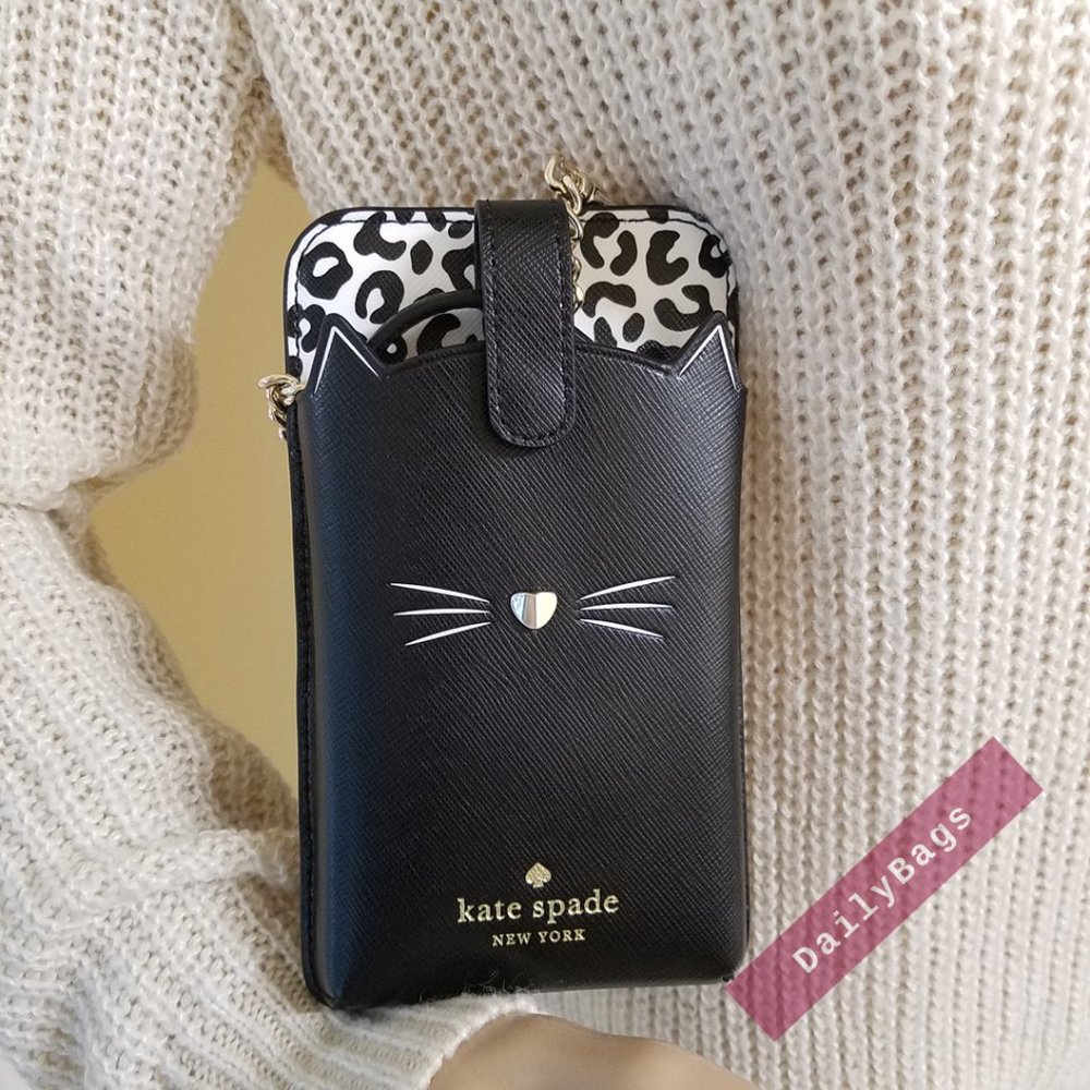 NWT KATE SPADE 100% AUTHENTIC NORTH PHONE CROSSBODY CAT MEOW BLACK WHITE - Picture 12 of 12